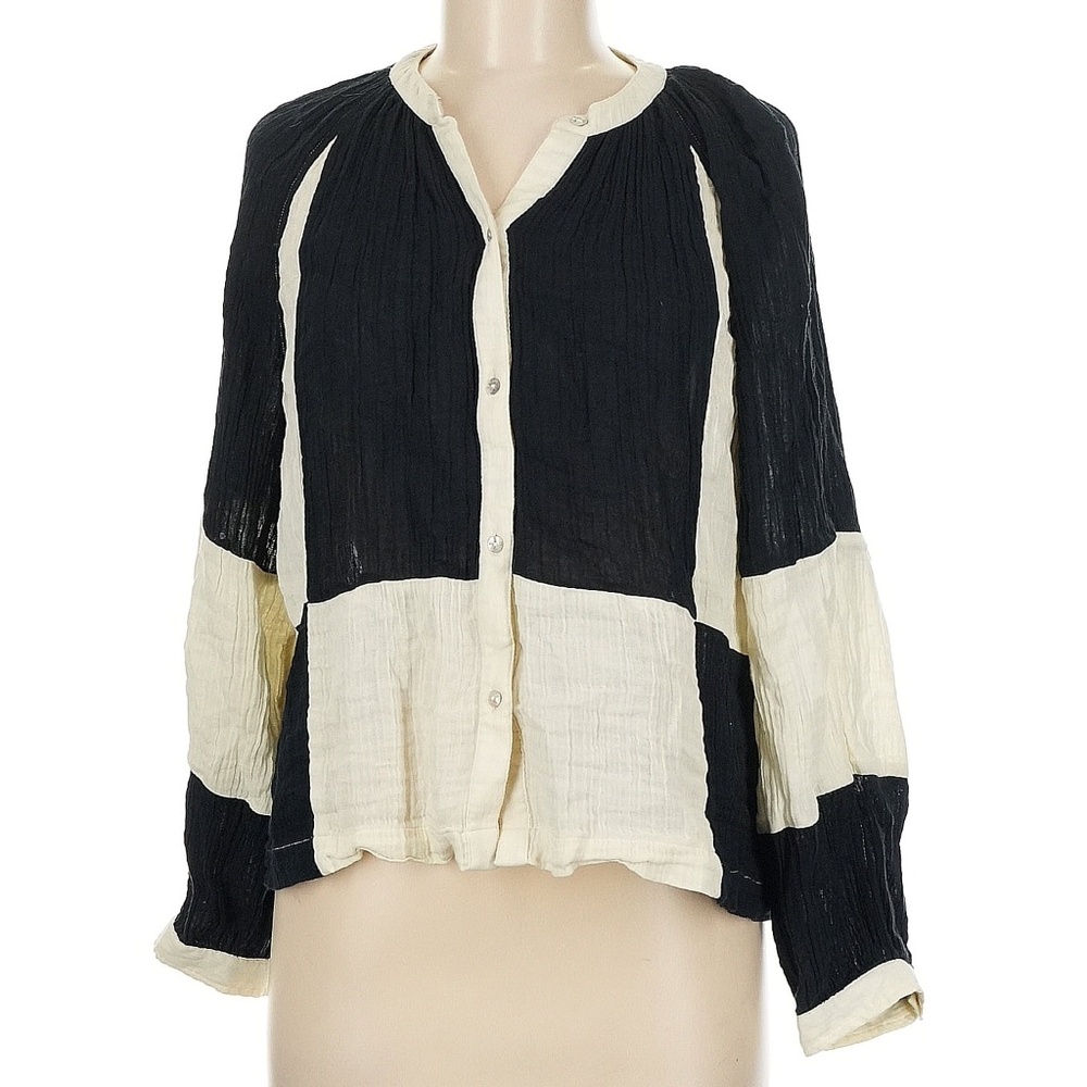 MOTHER Black and White Colorblock Button-Up Blouse